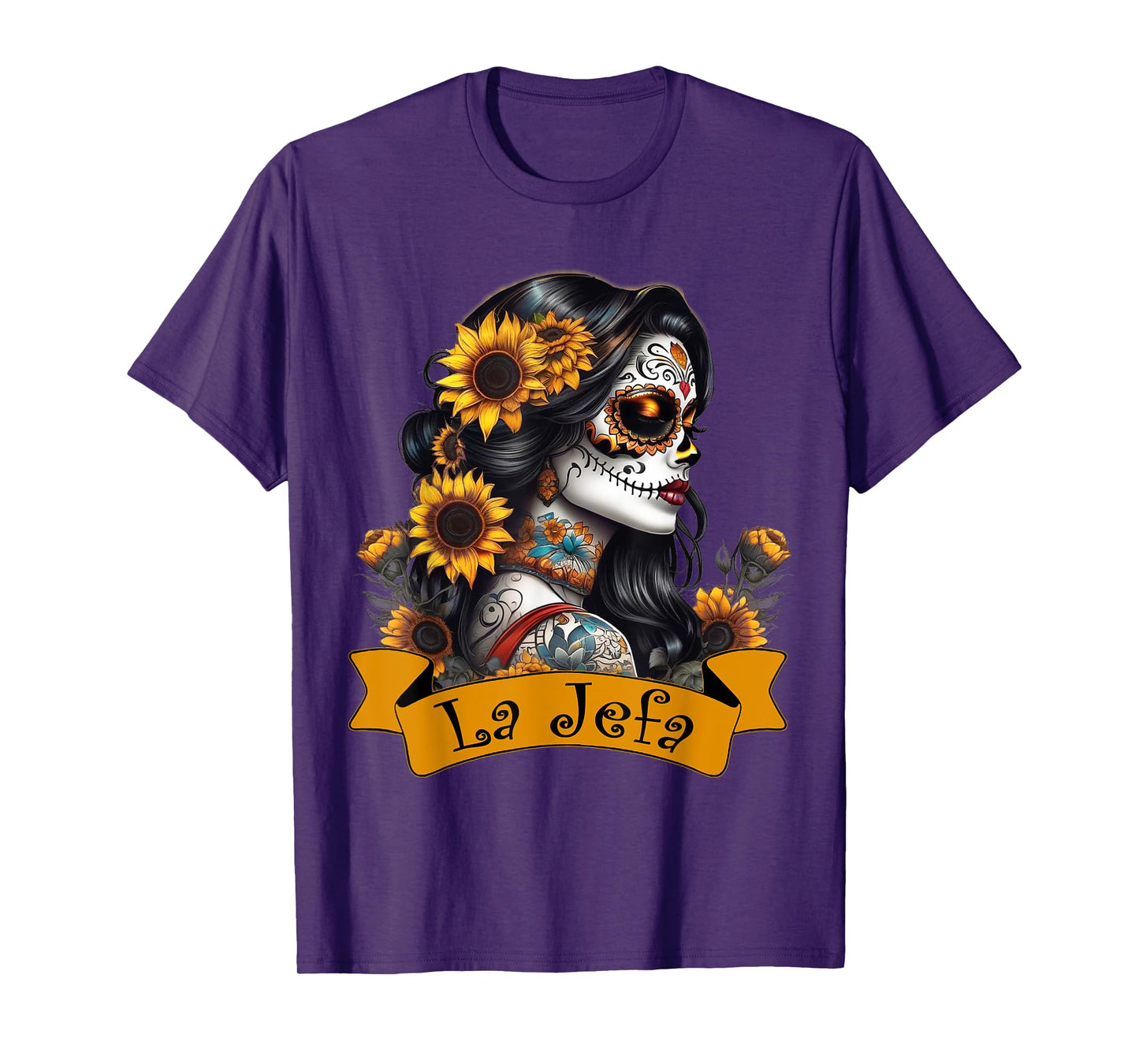La Jefa Sugar Skull Mexican Dia De Los Muertos Latina Boss T-Shirt