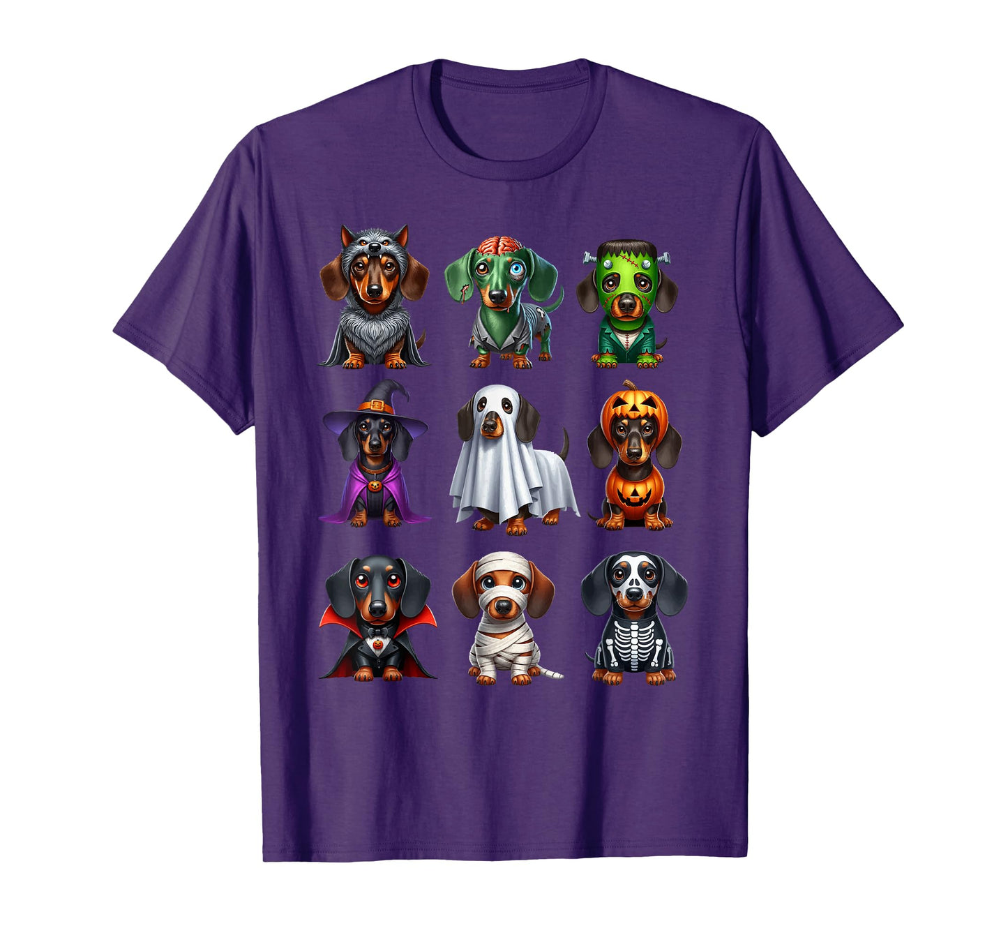 Dachshund Dogs Witch Zombie Mummy Skeleton Pumpkin Halloween T-Shirt
