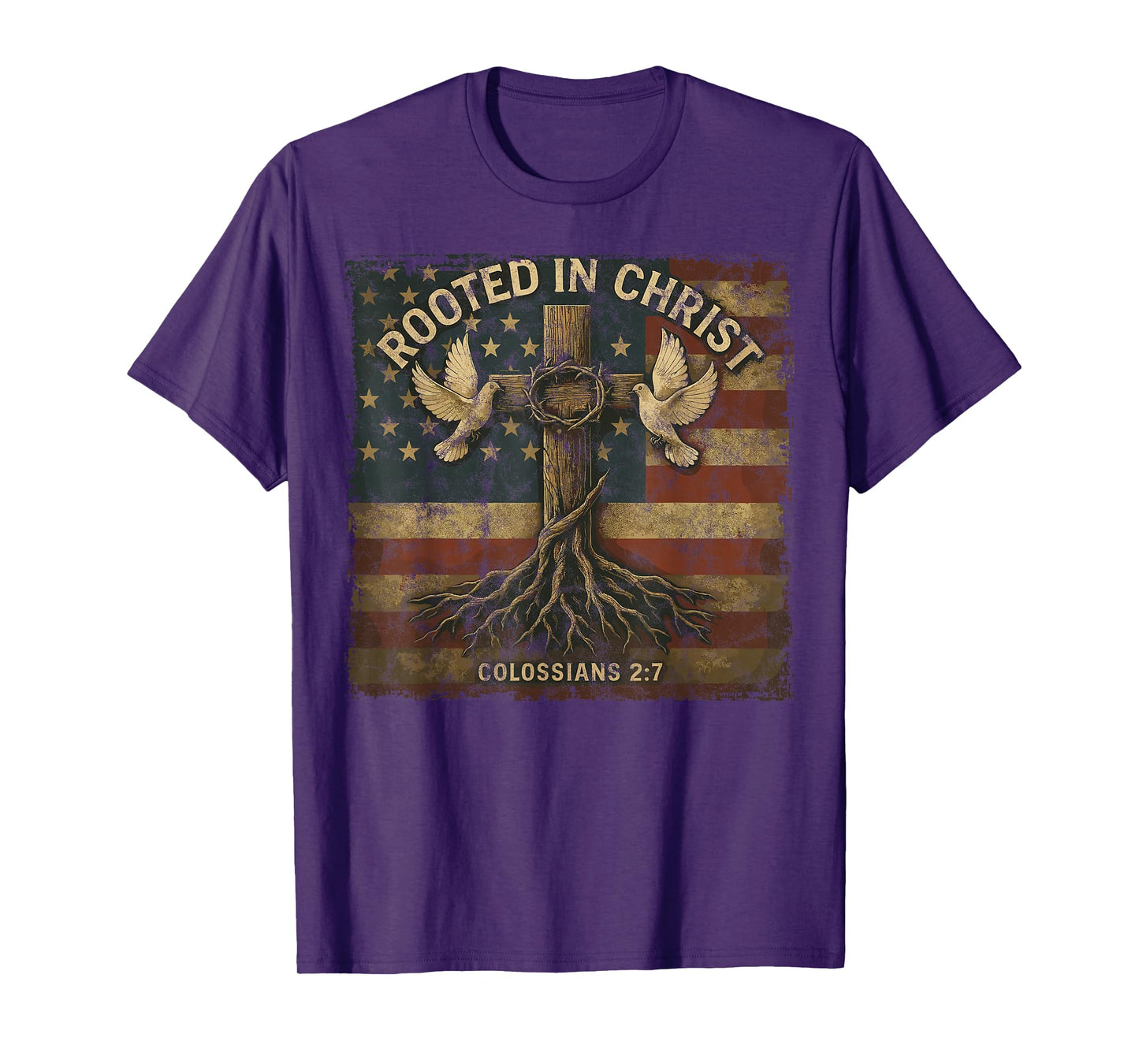 Vintage Rooted in Christ Retro Cross Christian Verse T-Shirt