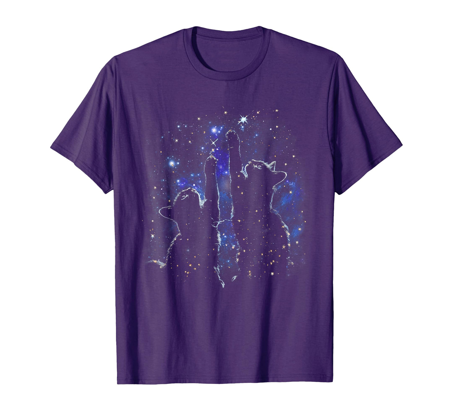 Two Cats Reaching for Stars Funny Galaxy Space Cat Night Sky T-Shirt
