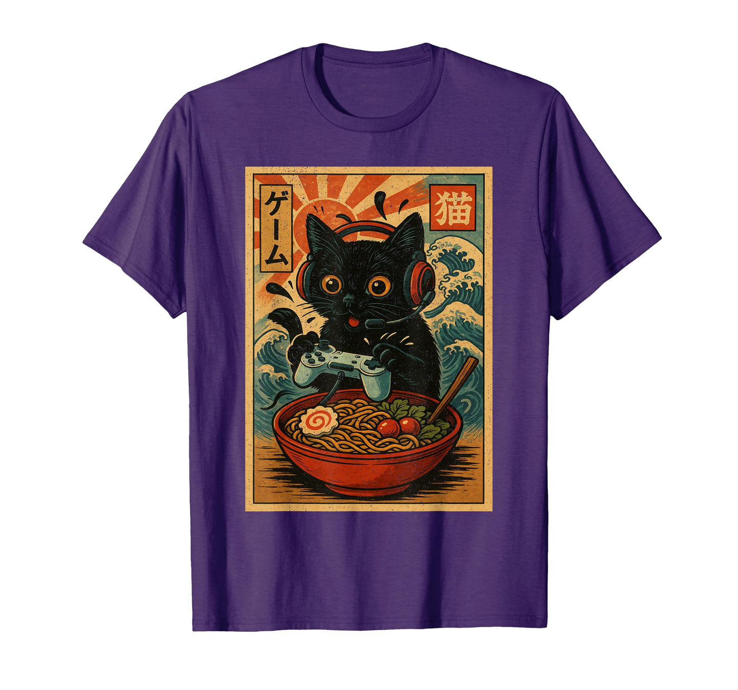 Cute Kawaii Gamer Cat Funny Ramen Retro Japanese Cat Gaming T-Shirt