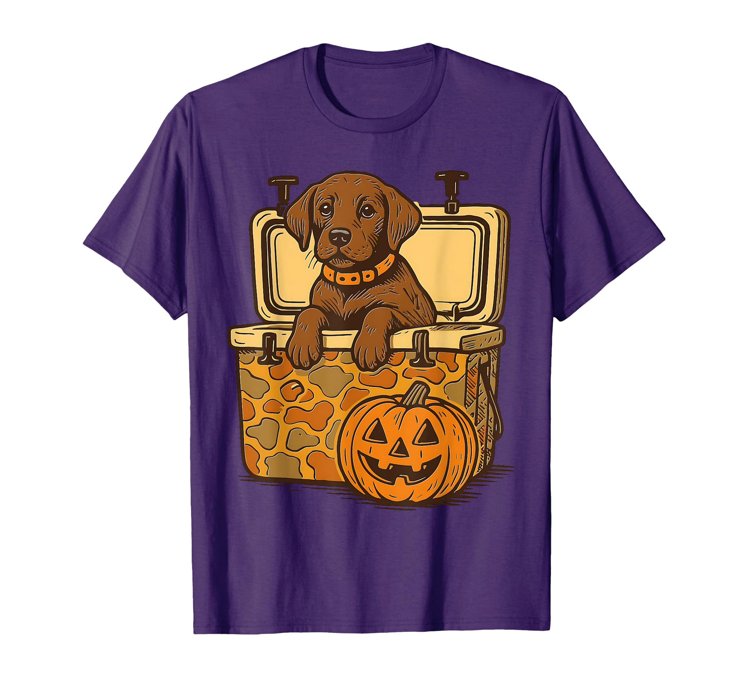 Brown Lab in Camo Cooler Pumpkin Hunting Dog Halloween T-Shirt