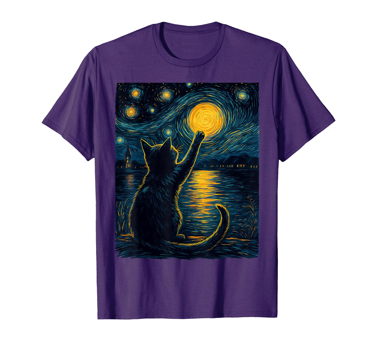 Black Cats Lover Starry Night Vincent van Gogh T-Shirt