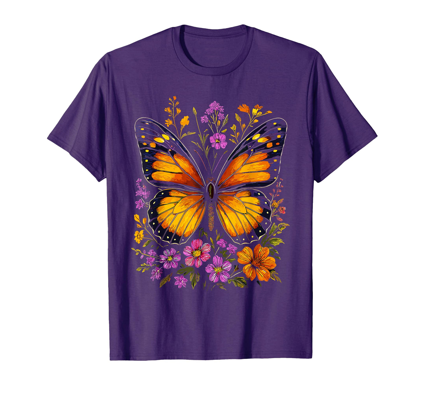 Monarch Butterfly Floral Nature Insect Lover Garden T-Shirt