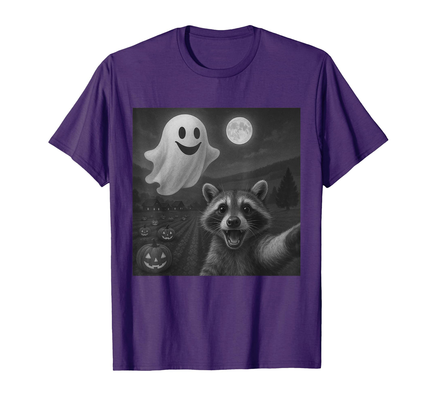Raccoon Selfie With Ghost Funny Raccoon Halloween Graphic T-Shirt