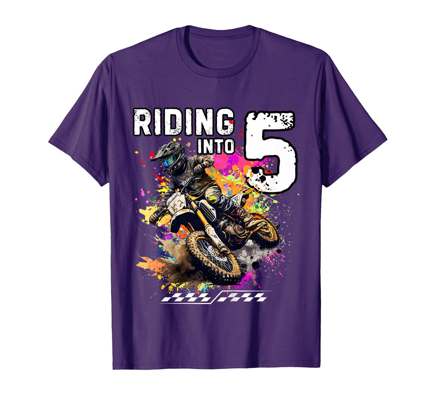 Kids Riding Into 5th Boy Dirt Bike MX Motocross Birthday T-Shirt