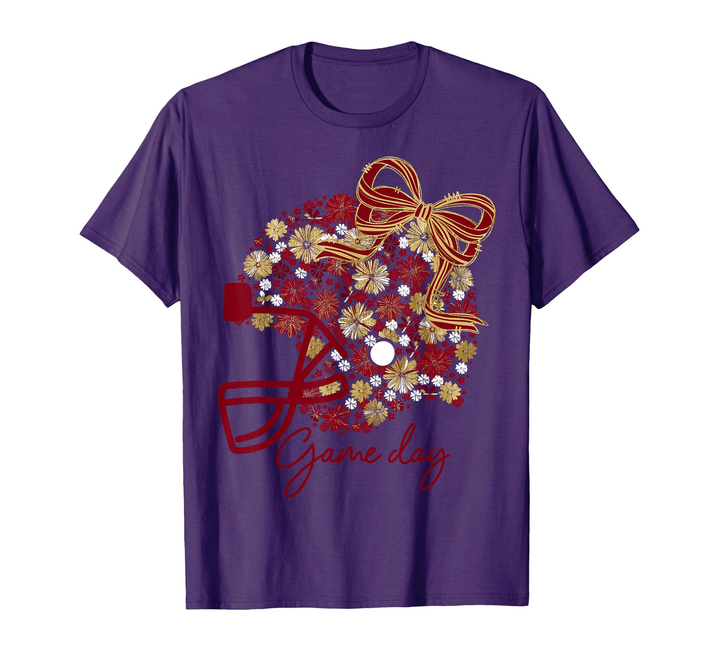 Floral Football Game Day Girly Team Spirit Burgundy & Gold T-Shirt