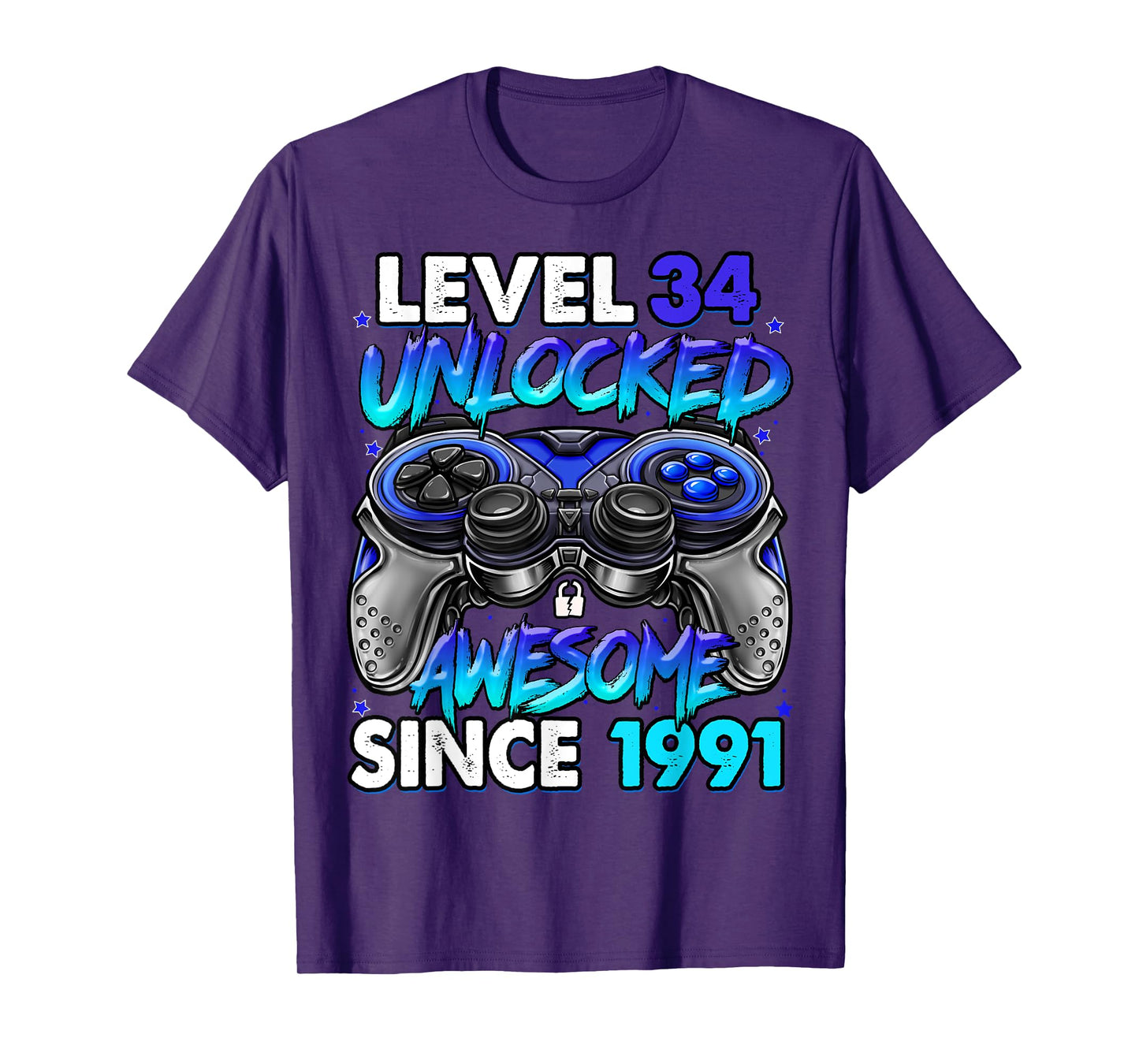 Level 34 Unlocked Awesome Since 1991 34th Birthday Gaming T-Shirt