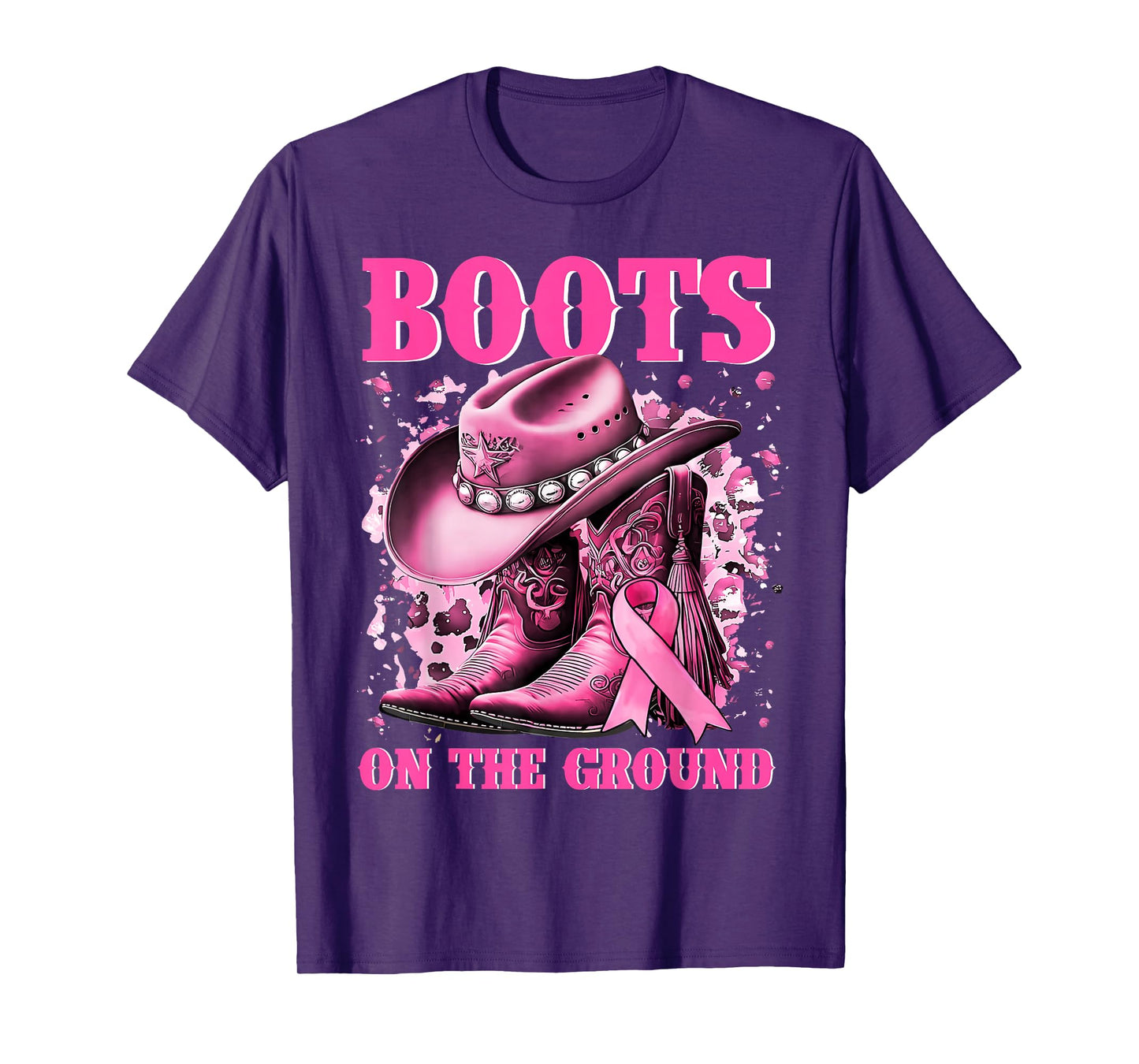Boots On The Ground Cowgirl Western Breast Cancer Awareness T-Shirt