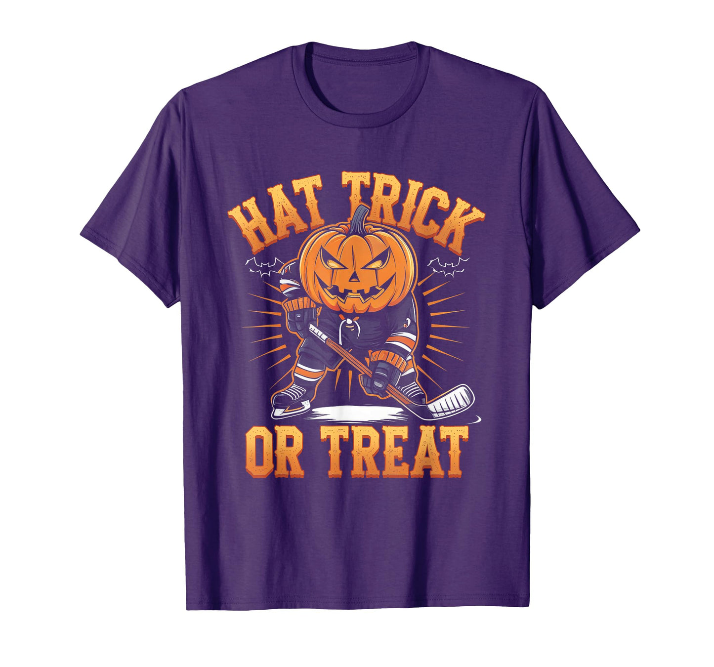 Halloween Hat Tricks Or Treat Ice Hockey Player Pumpkin Head T-Shirt