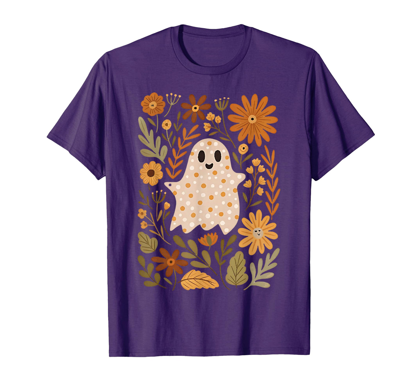 Retro Wildflower Boho Ghost Floral Halloween Cute Fall Vibes T-Shirt