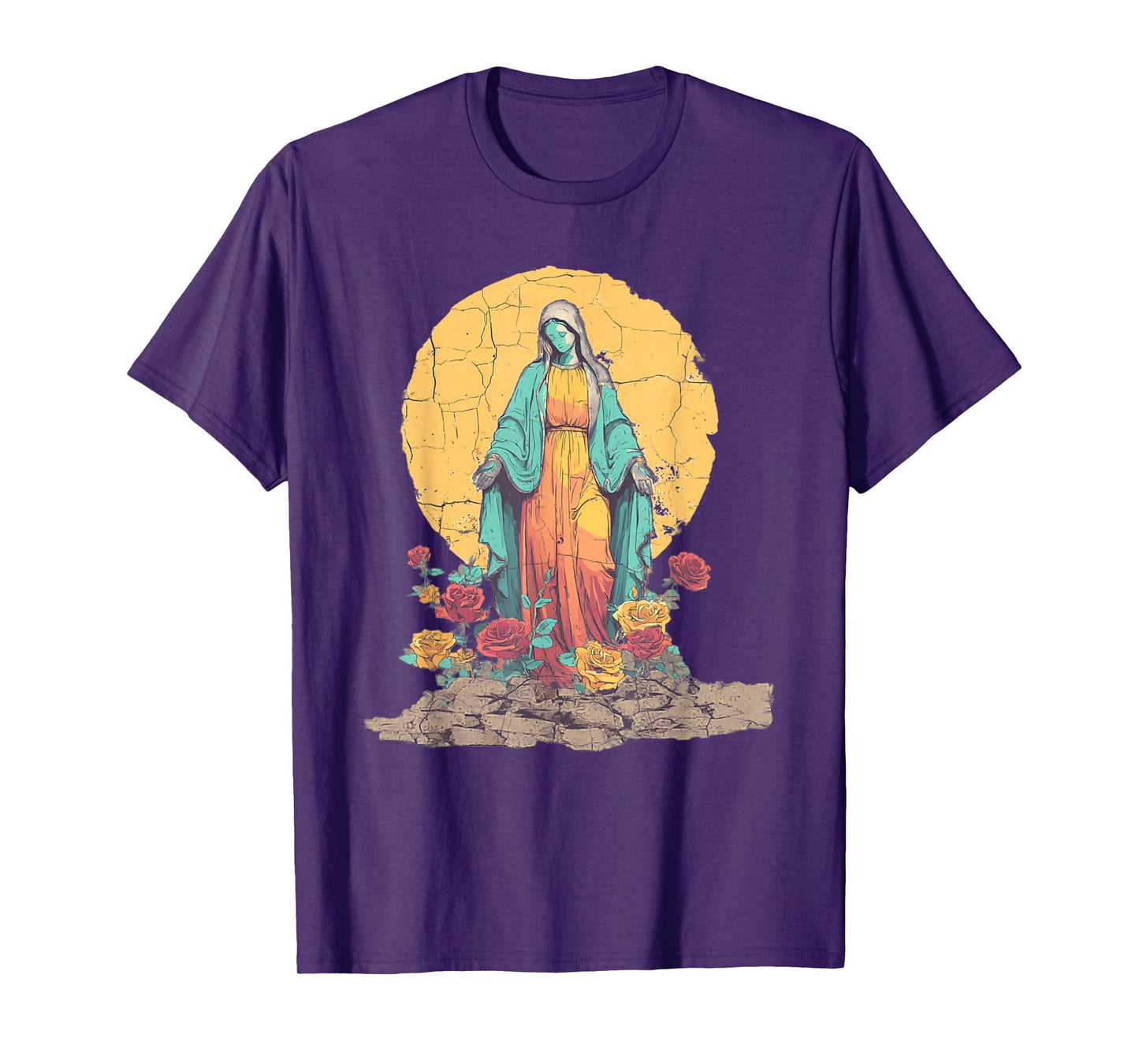 Vintage Mary Religious Art Roses Catholic Design T-Shirt