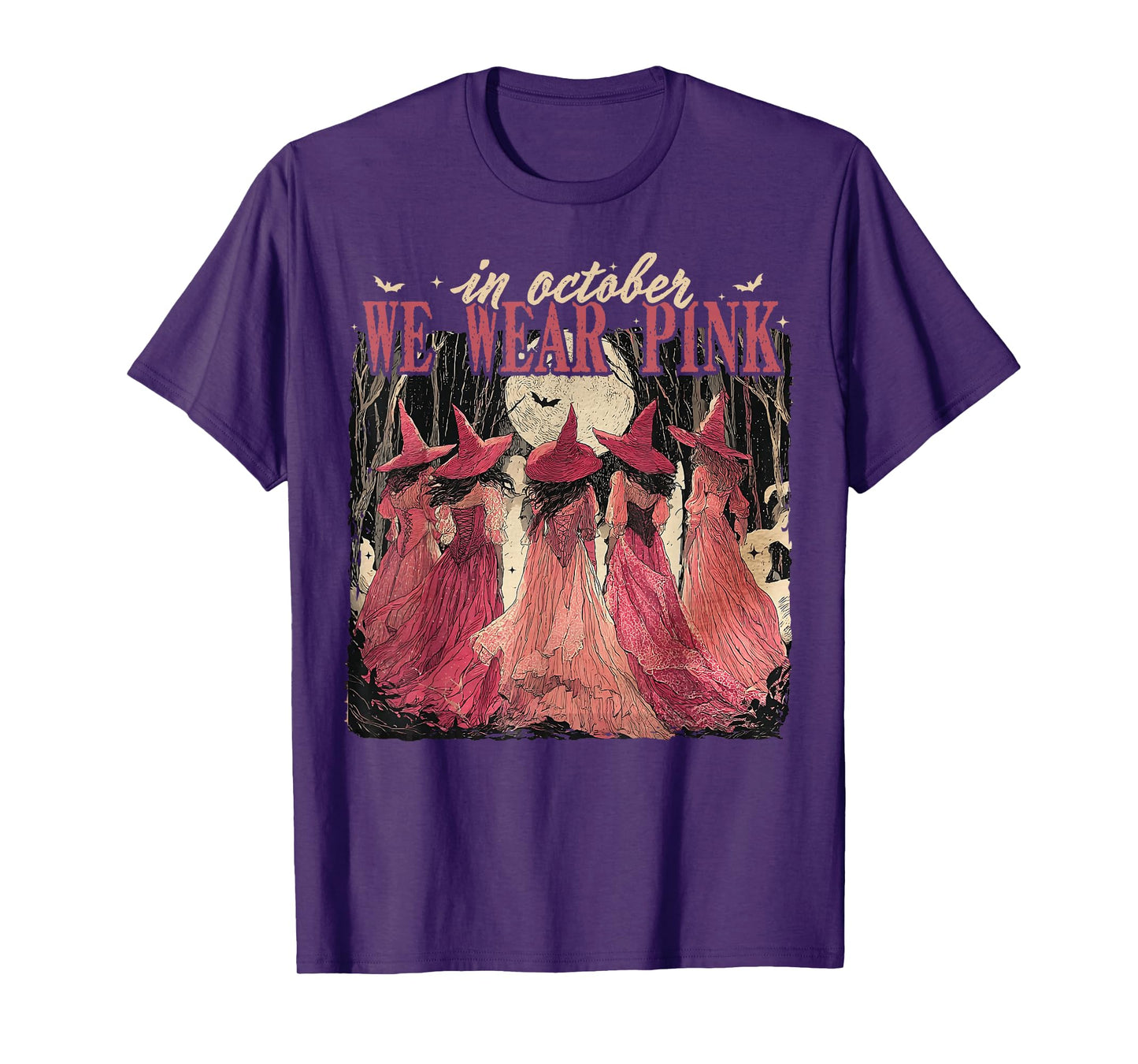 Retro in October We Wear Pink Witch Breast Cancer Awareness T-Shirt