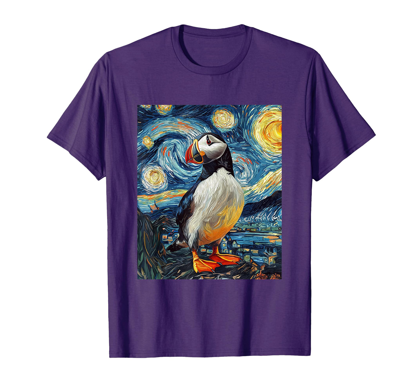 Puffin Sea Bird - Van Gogh Style - Starry Night T-Shirt