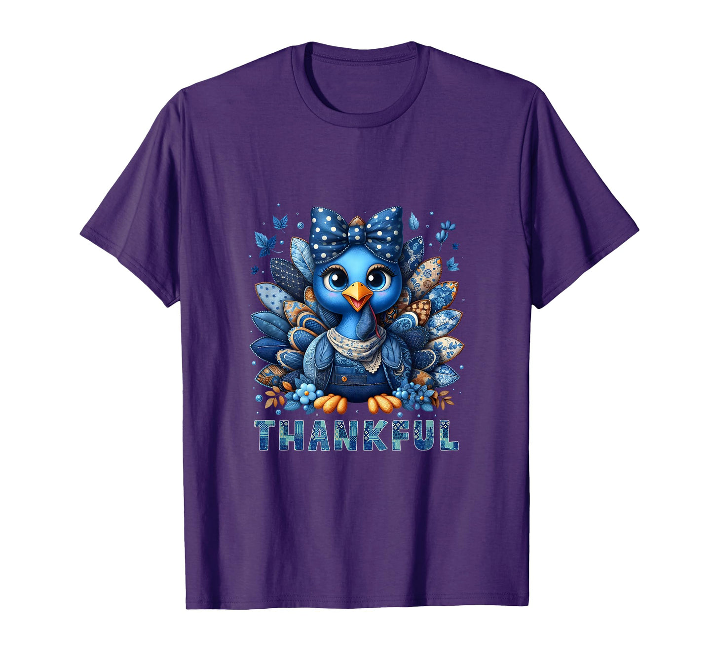 Denim Thankful Turkey Grandma Mama Mom Give Thanks T-Shirt