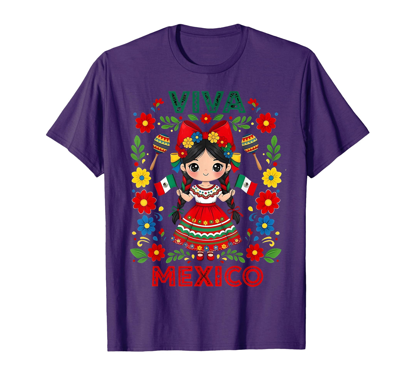 Viva Mexico Mexican Girl Flag Independence Day Girls Kids T-Shirt
