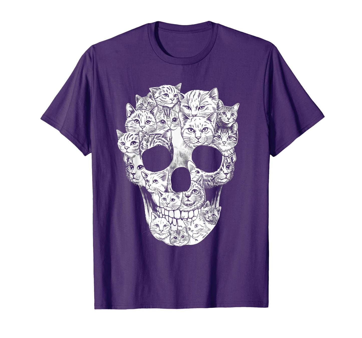 Cat Skull Shirt Women Men Cat Lovers Funny Halloween Costume T-Shirt