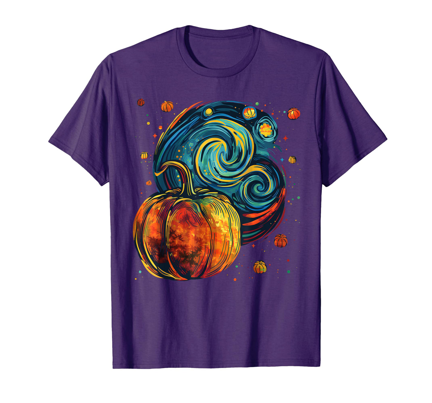Cute Pumpkin Halloween Thanksgiving Starry Night Van Gogh T-Shirt