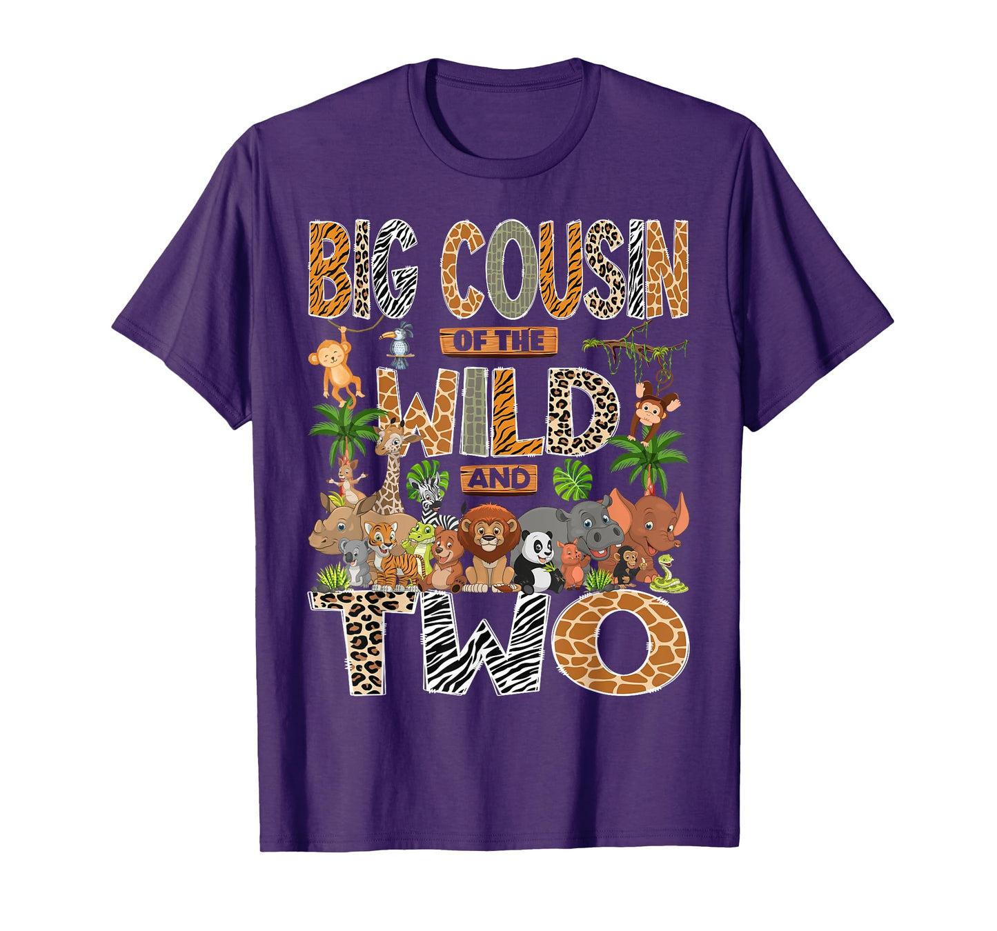 Big Cousin Of The Wild & Two 2Nd Birthday Boy Safari Jungle T-Shirt