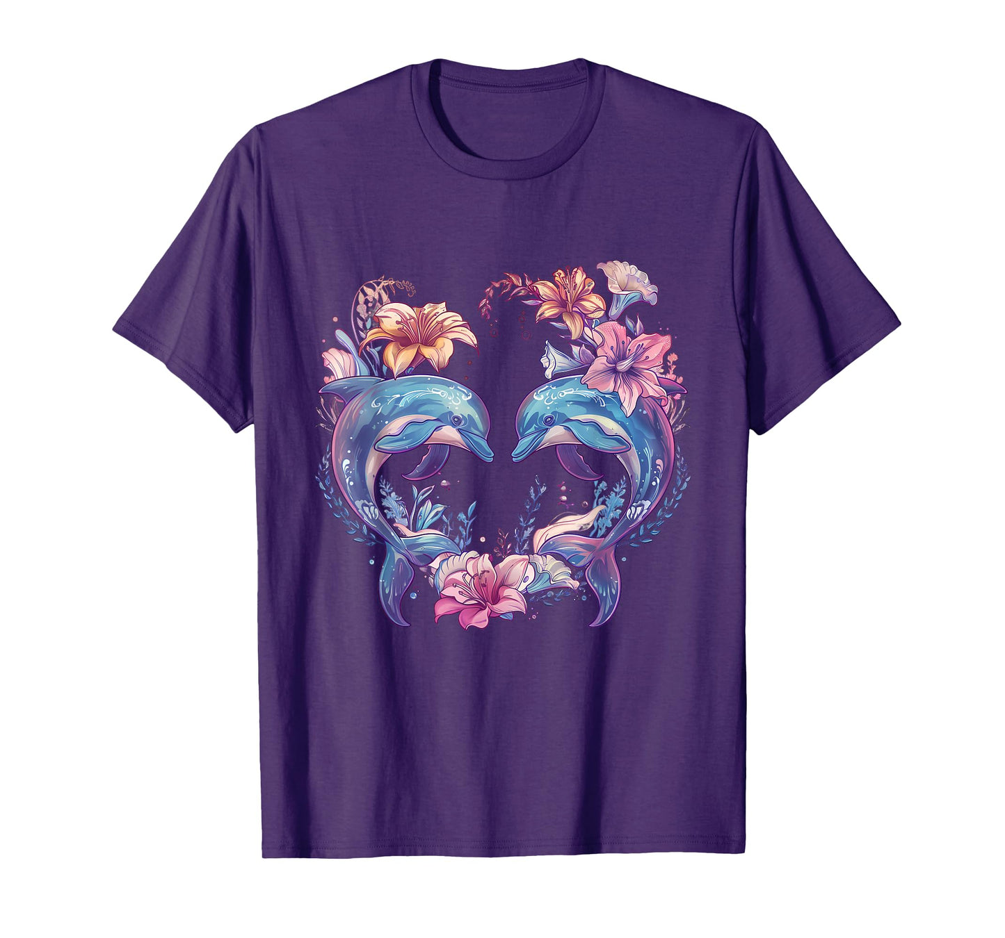 Dolphin Floral Motif Dolphin Lover Sea Ocean Animal T-Shirt
