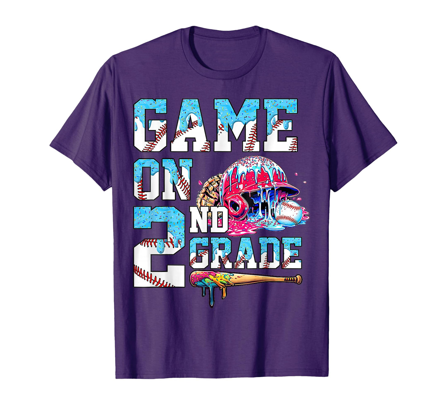 2nd Grade Back to School Baseball Drip Ice Cream Game On T-Shirt