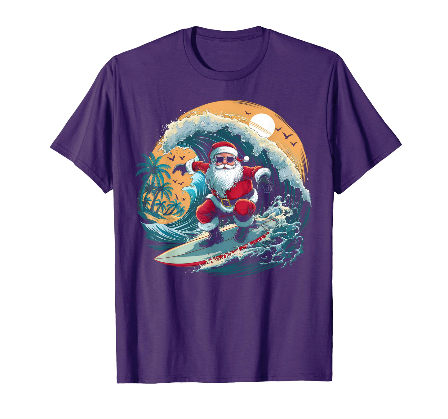 Vintage Surfer Christmas Surfing Santa Claus Beach Surfboard T-Shirt