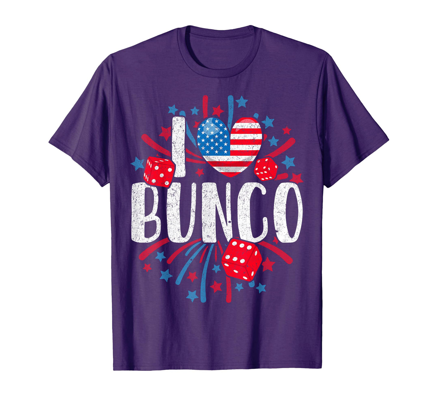 I Love Bunco USA Patriotic Dice Game 4th of July Fireworks T-Shirt
