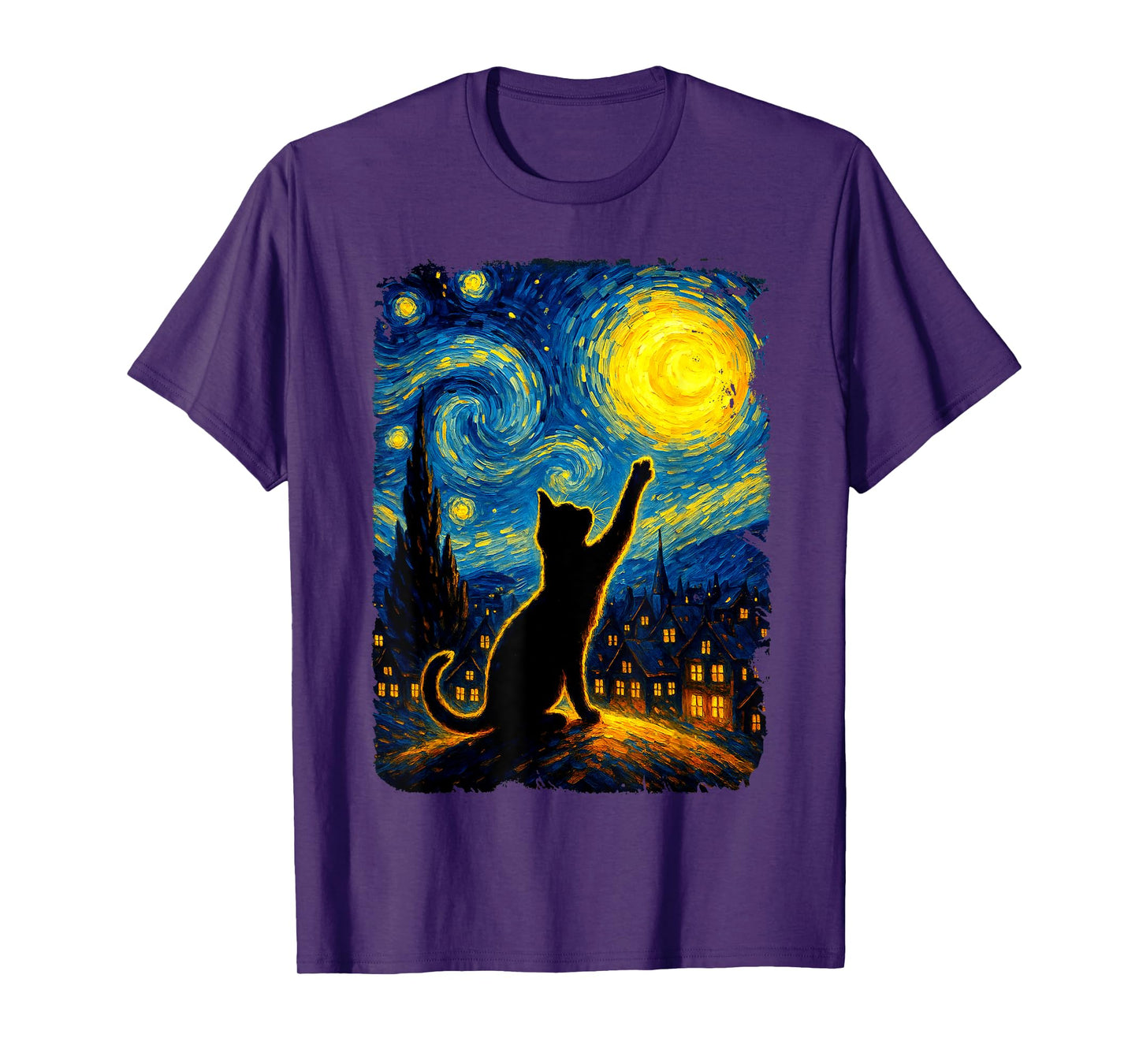 Black Cat Starry Night Van Gogh Cat, Cat Mom, Cat Dad T-Shirt