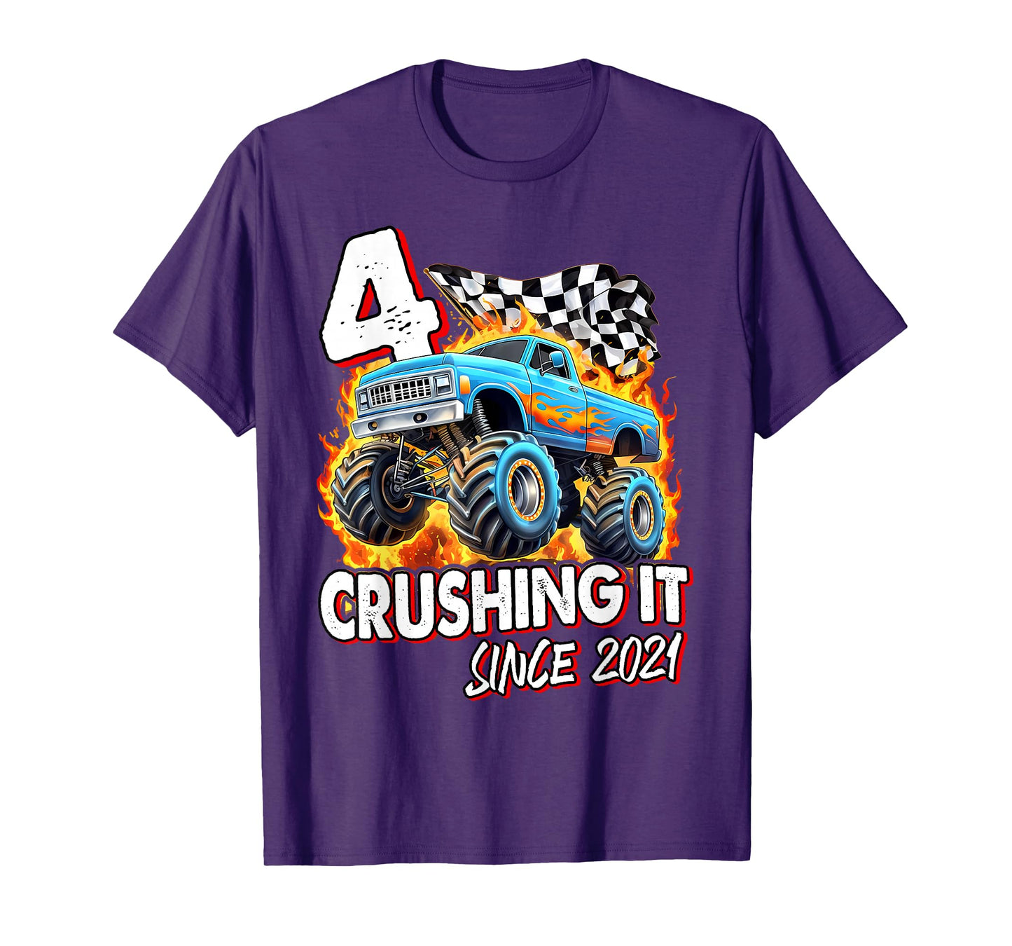 Birthday Monster Truck 4 year Old Boys 4th Party Born 2021 T-Shirt