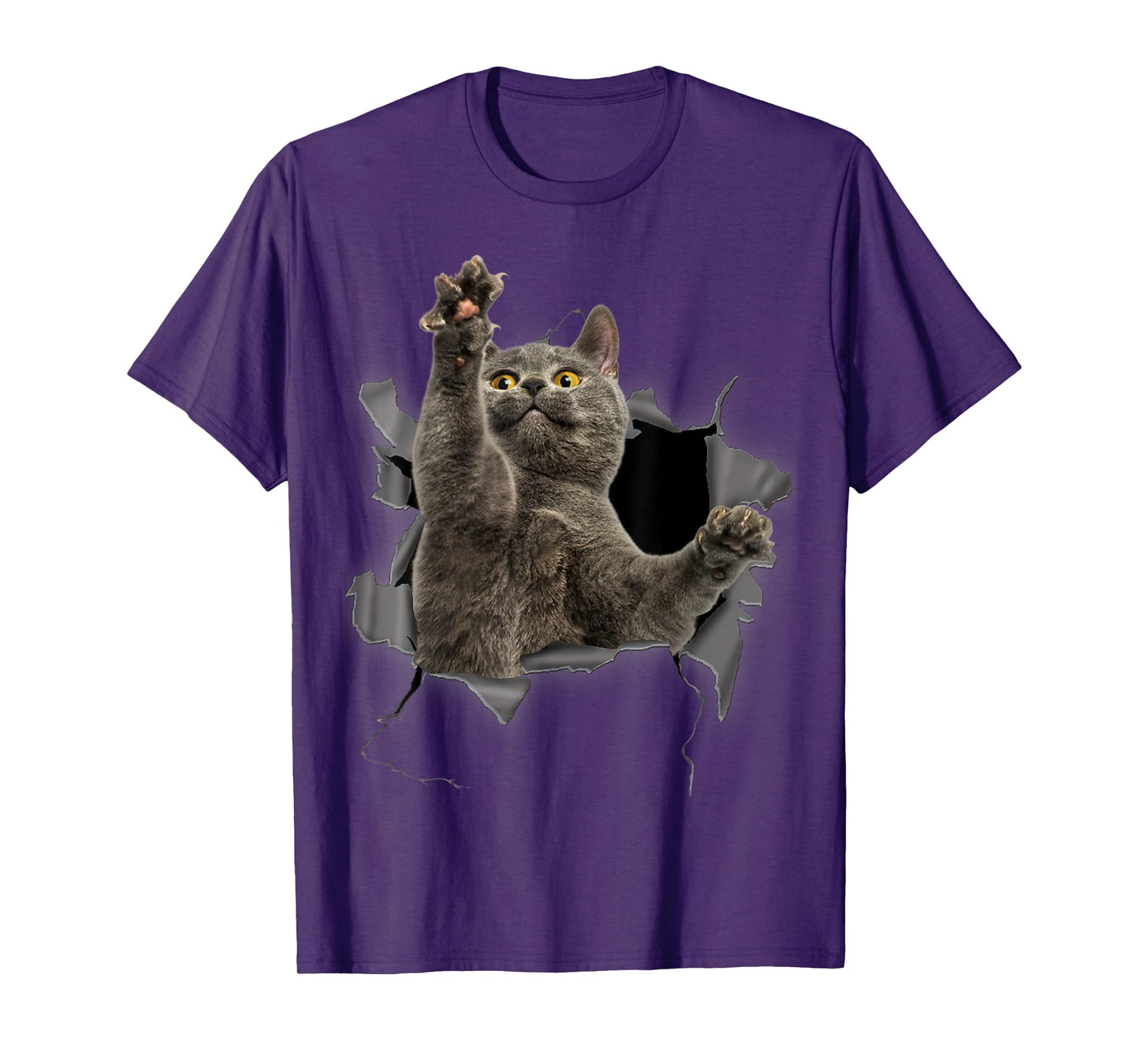 Grey Cat Torn Cloth Funny Gifts Cat Dad, Cat Mom, Cat Lover T-Shirt