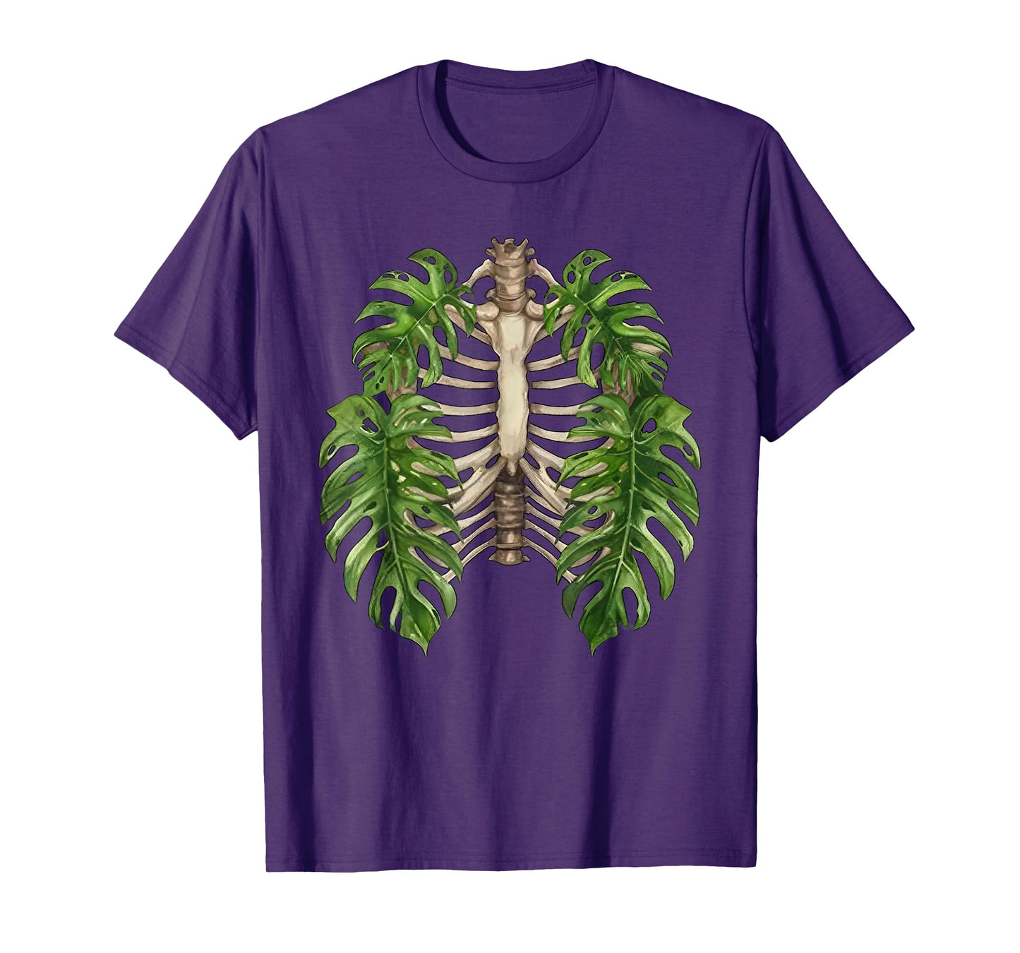 Nature Spine Lungs Monstera Plant Skeleton Art T-Shirt