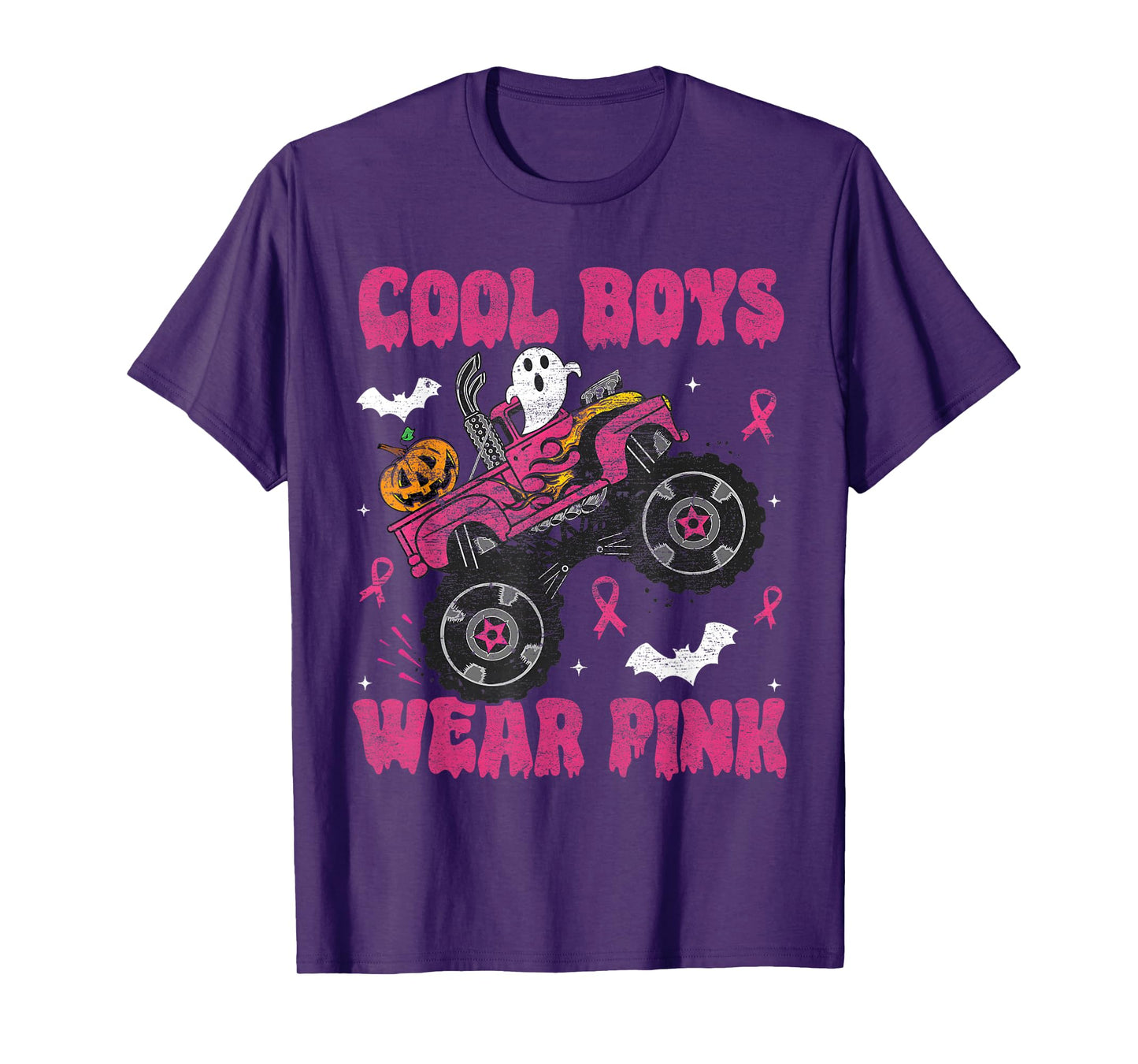 Cool Boys Wear Pink Monster Truck Halloween Breast Cancer T-Shirt