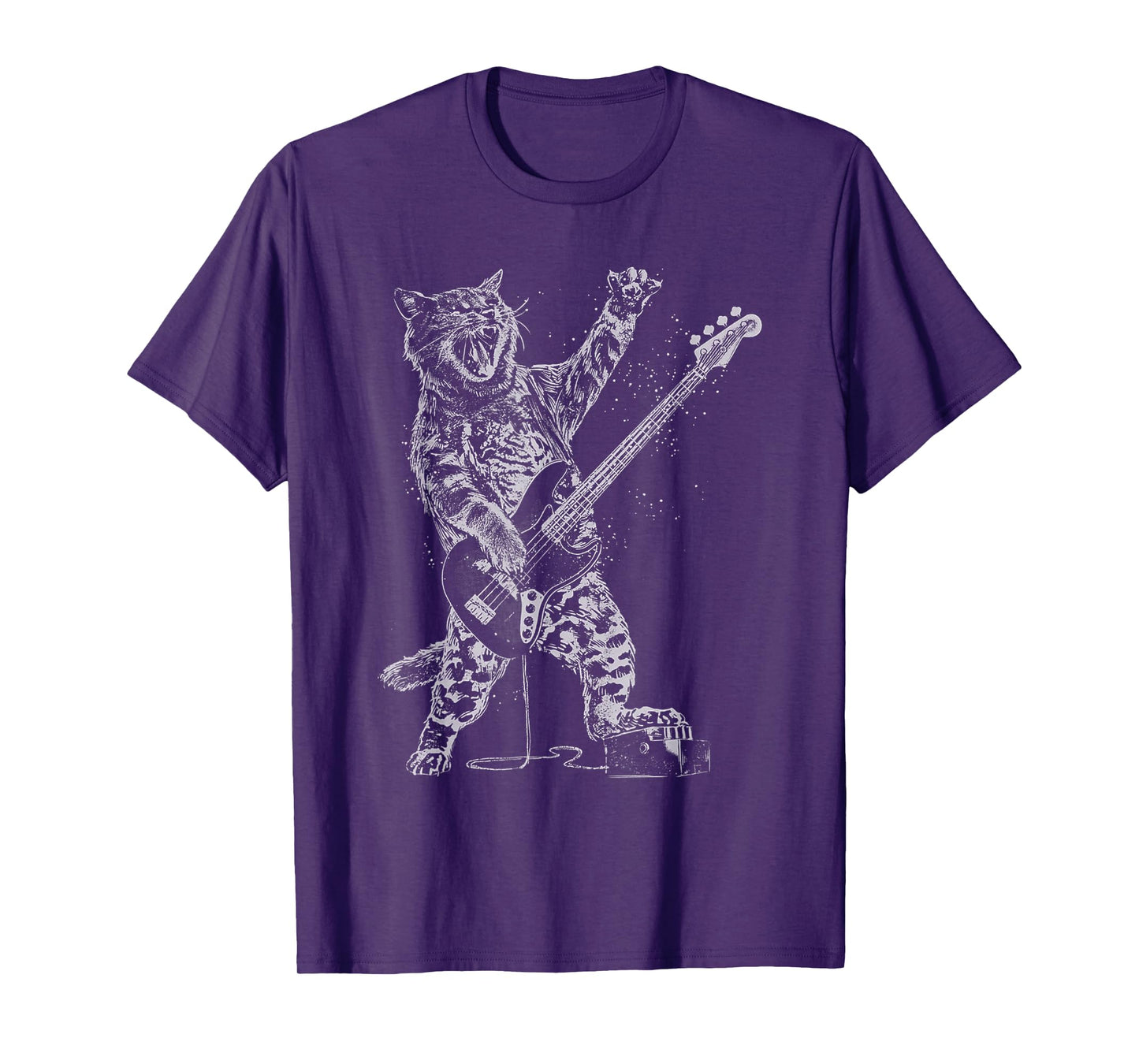 Cat Playing Bass Guitar Shirt for Men Animal Playing Guitar T-Shirt