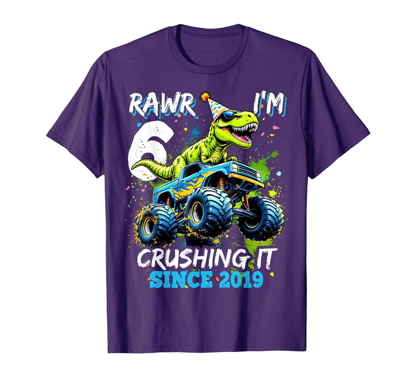 6th Birthday Monster Truck Dinosaur Party Boys Rawr I'm 6 T-Shirt