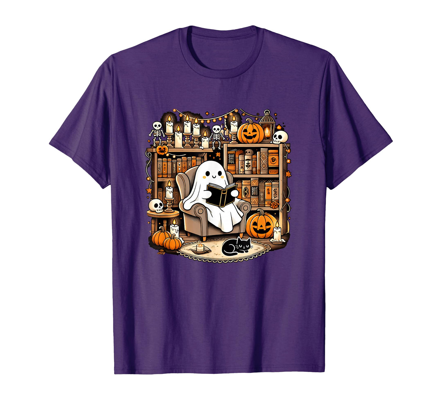 Vintage Ghost Reading Book Lovers Library Halloween Spooky T-Shirt