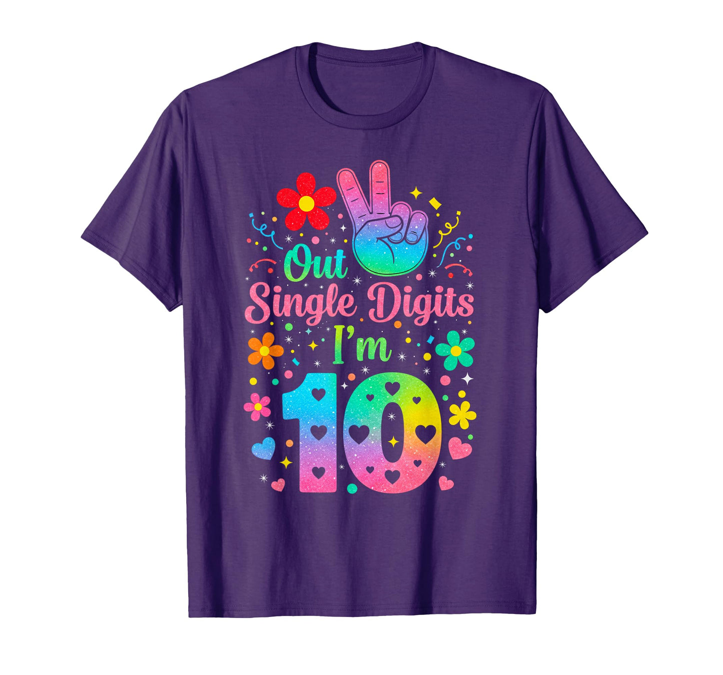 Hello Ten Double Digits Cute Coquette Bow 10th Birthday Girl T-Shirt
