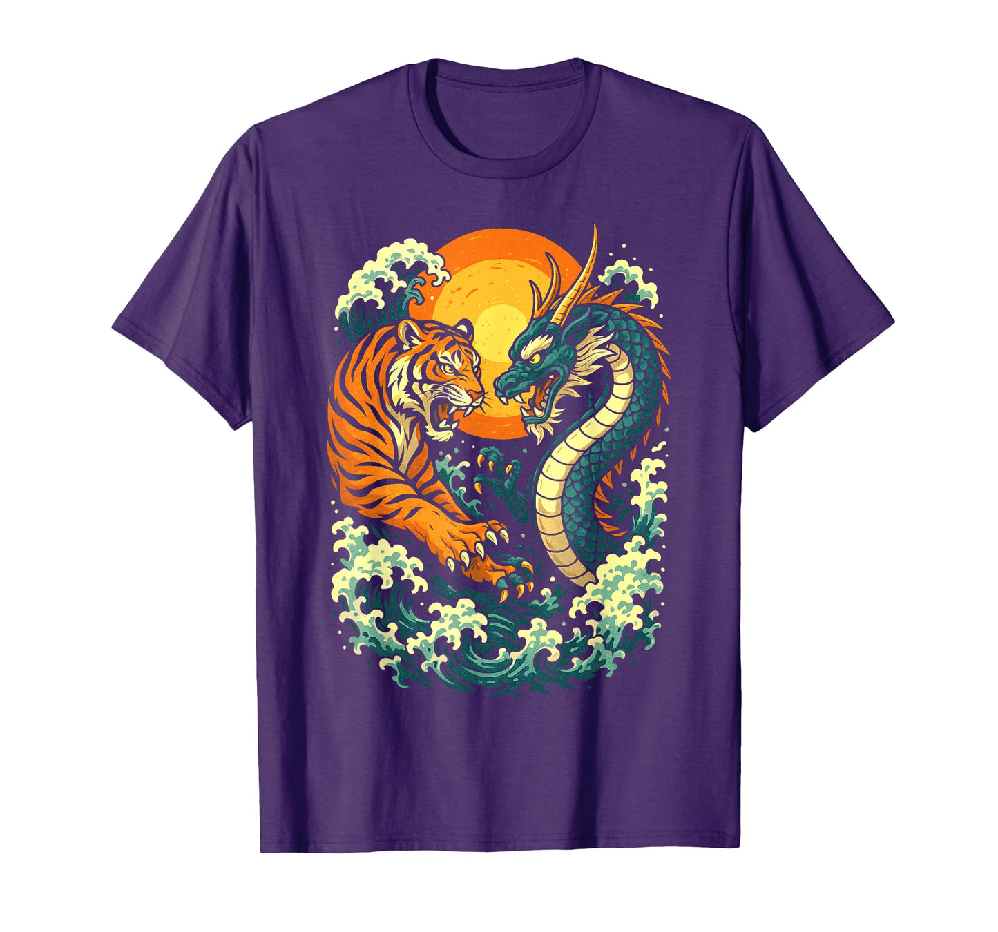 Japanese Tiger vs Dragon Vintage Art Traditional Japan Style T-Shirt