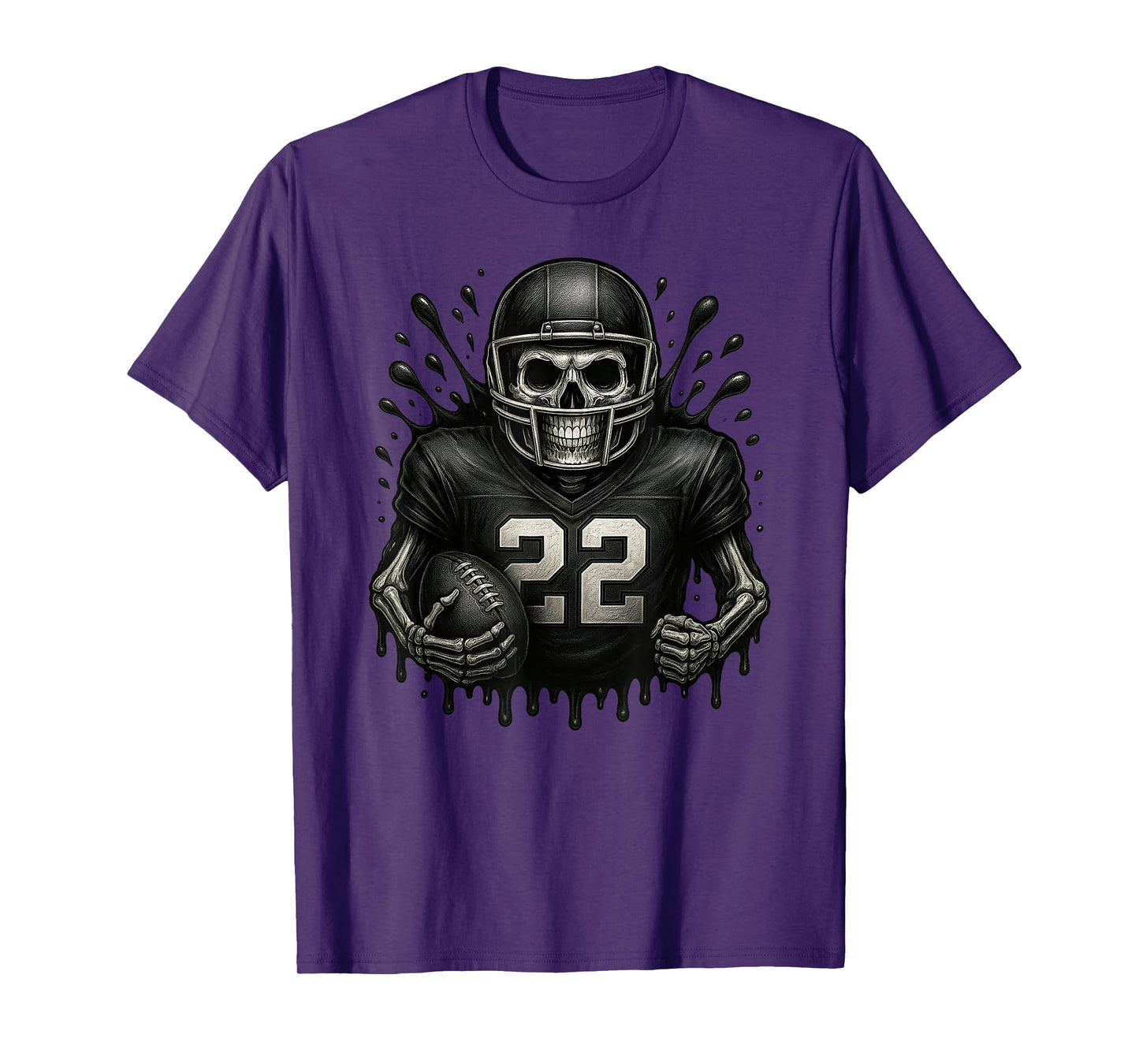 Football Skeleton Running Back Horror Art Halloween Game Day T-Shirt