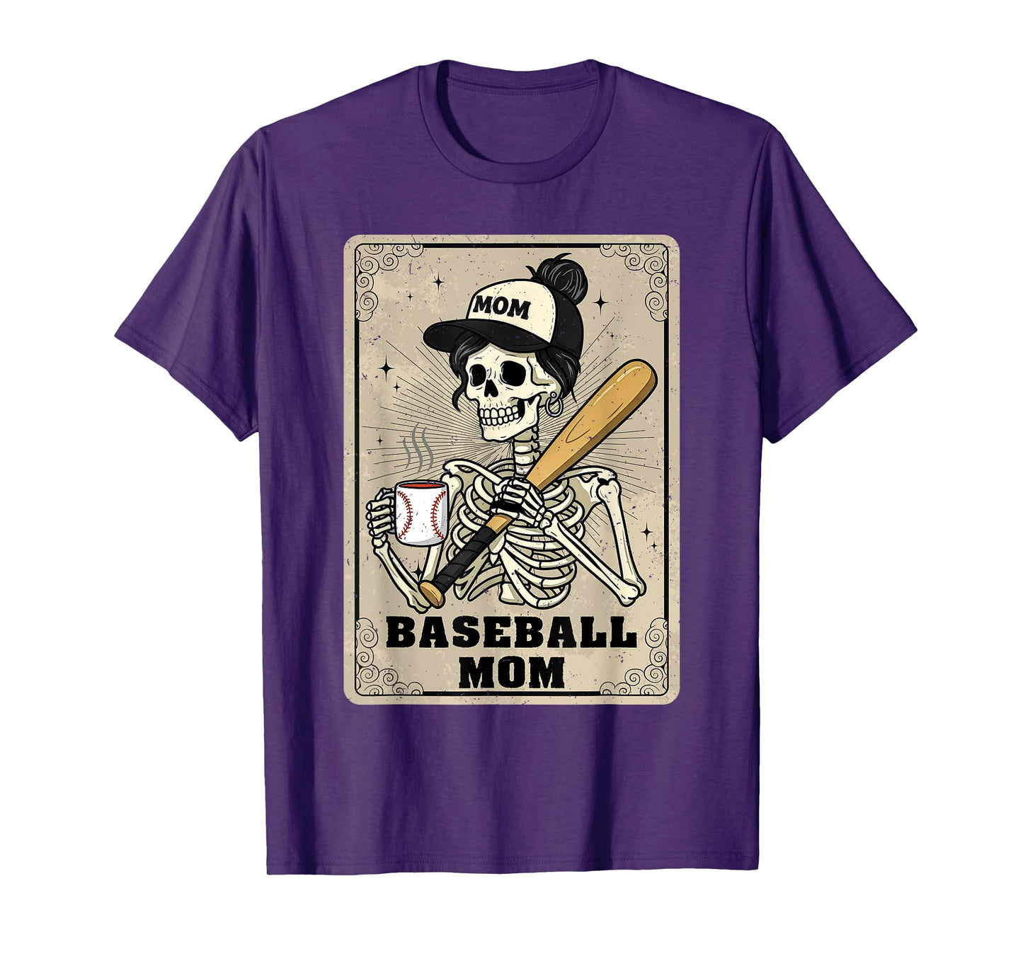 Baseball Mom Skeleton Vintage Tarot Card Funny Mother's Day T-Shirt