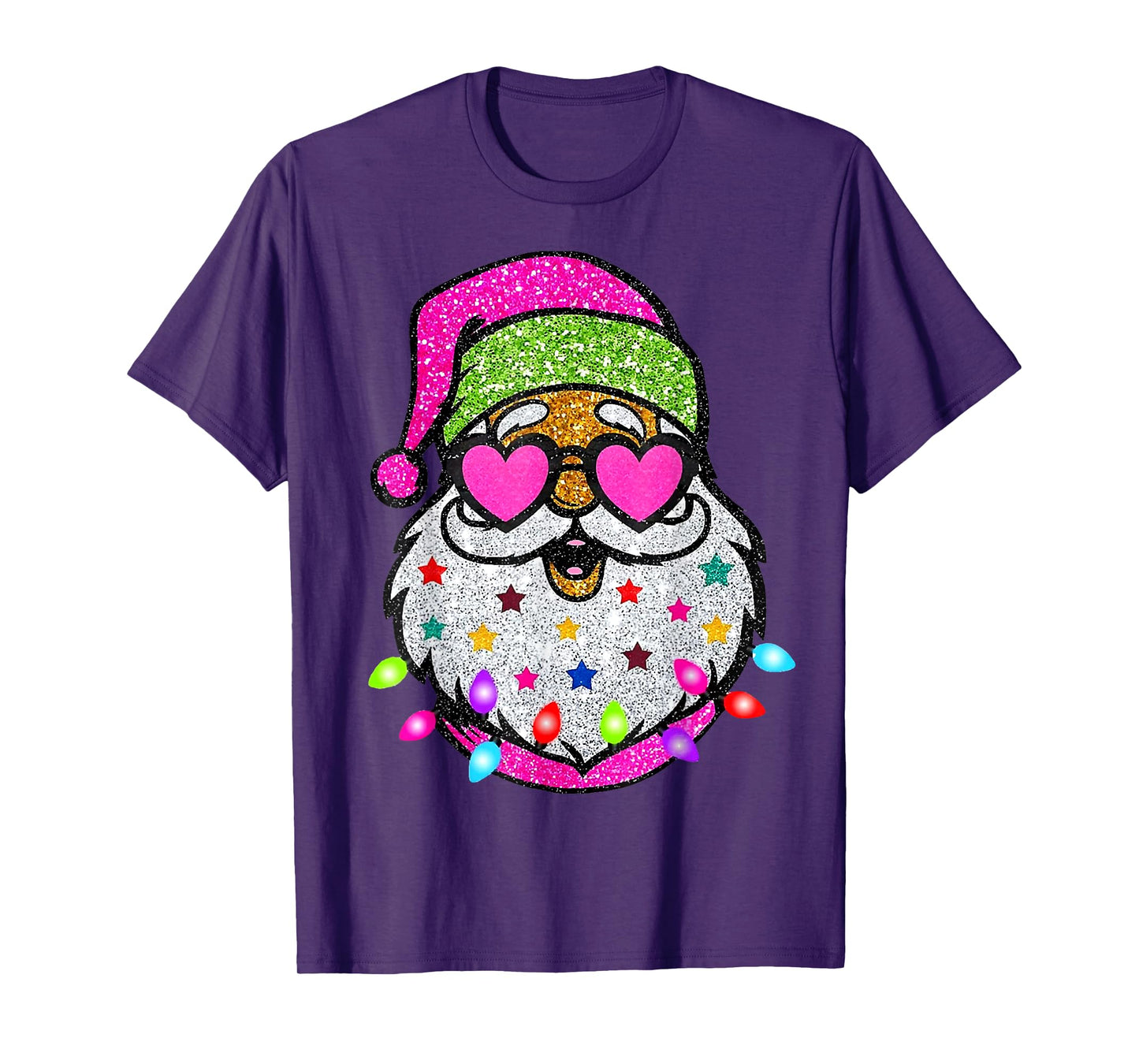 Cute Santa With Sunglasses Christmas Lights Pink Santa T-Shirt