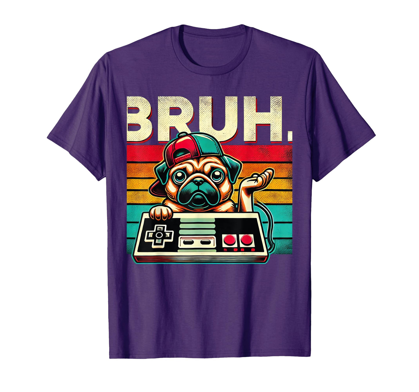 Bruh Retro Vintage 80s Gaming Pug BRUH Funny Gamer Bruh Dog Men Women Kids T-Shirt