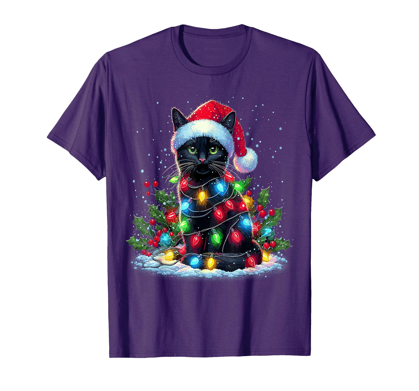 Black Cat Christmas Santa Hat Funny Meowy Cats T-Shirt