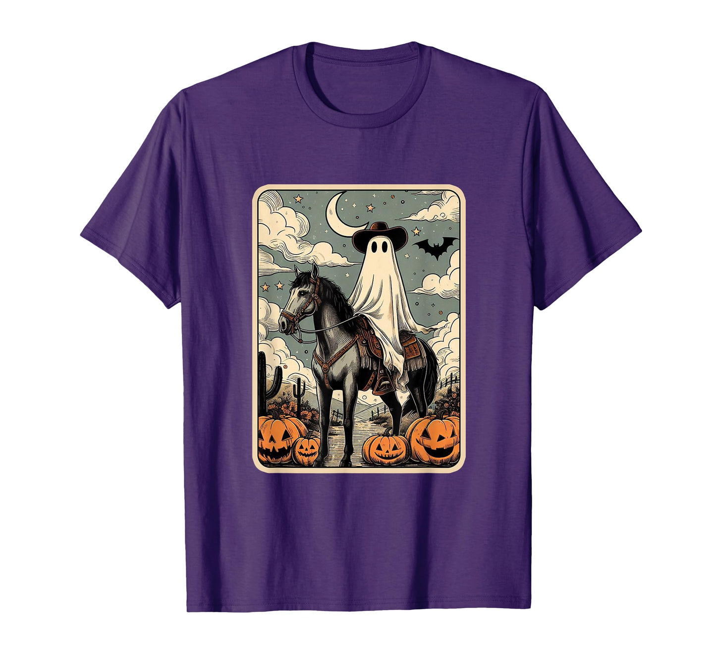 Cowboy Ghost Riding Horse Funny Tarot Card Halloween Season T-Shirt