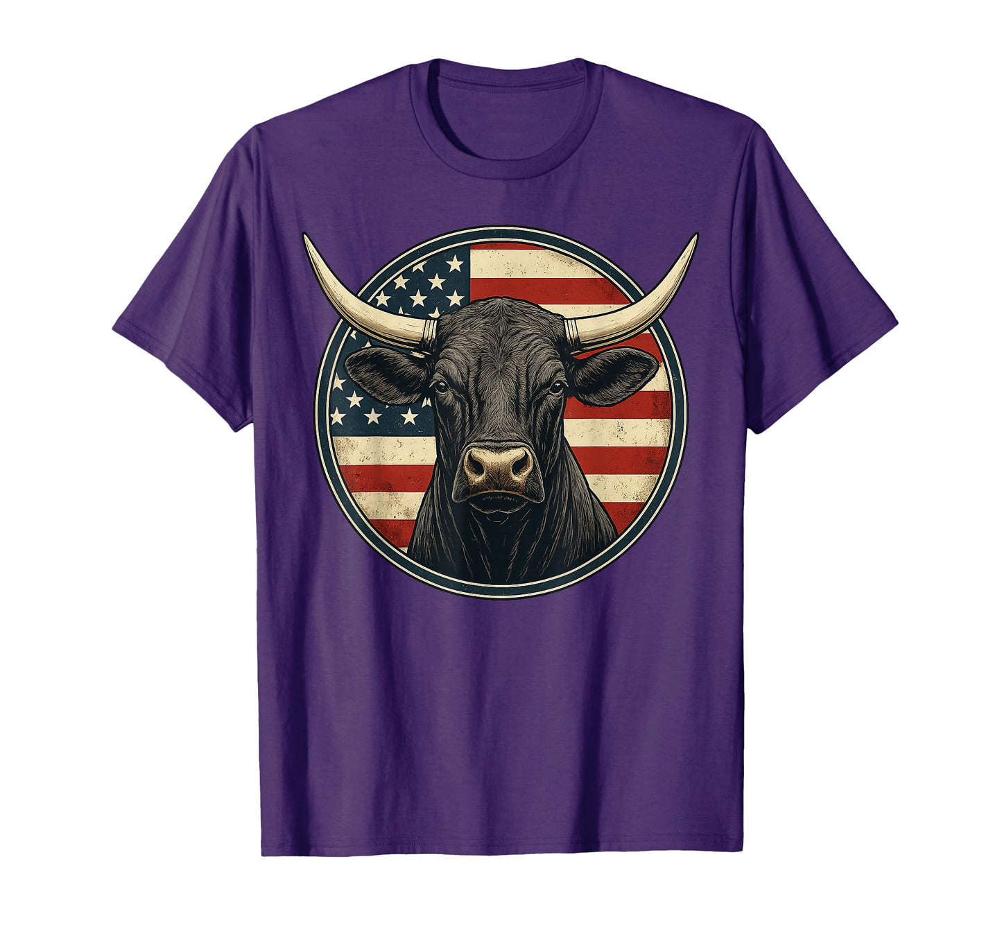 Cowboy Rodeo Bull Distressed American Flag Western T-Shirt
