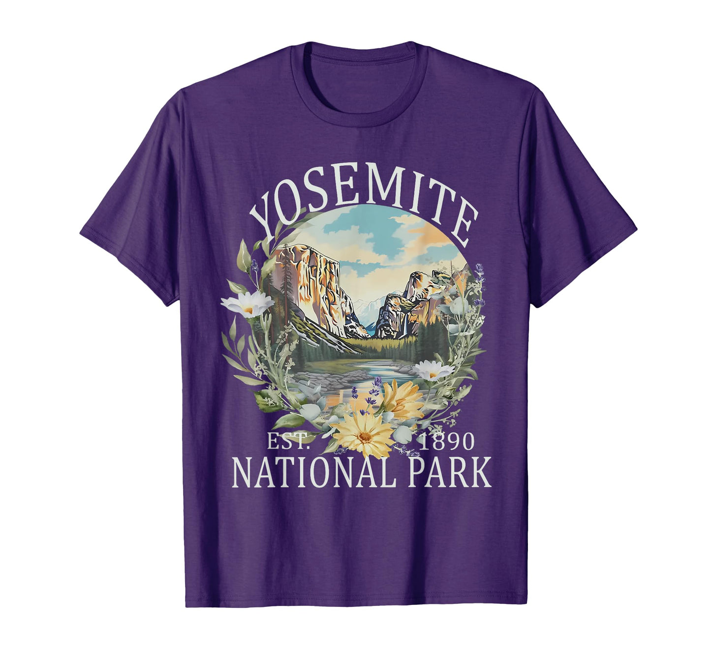 Floral Yosemite National Park USA Vintage Hiking T-Shirt