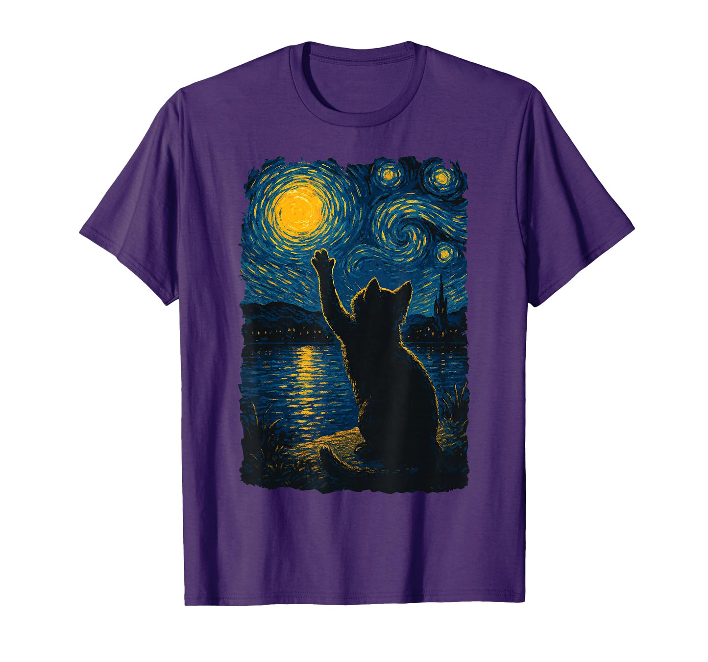 Cat Starry Night Funny Painting Van Gogh Cat Lover Art T-Shirt