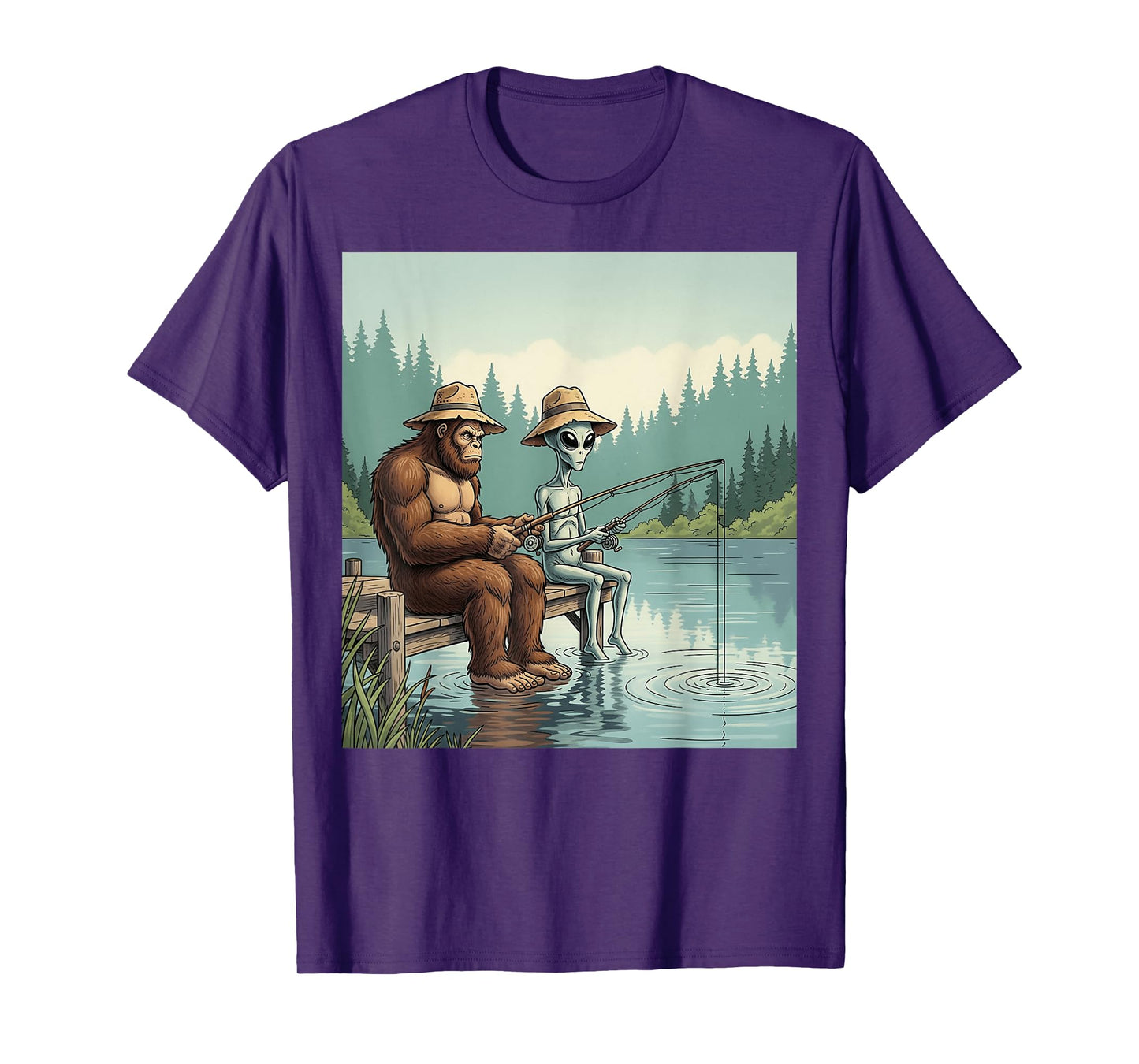 Alien Bigfoot Fishing Sasquatch Fishing Fisherman Men Boys T-Shirt