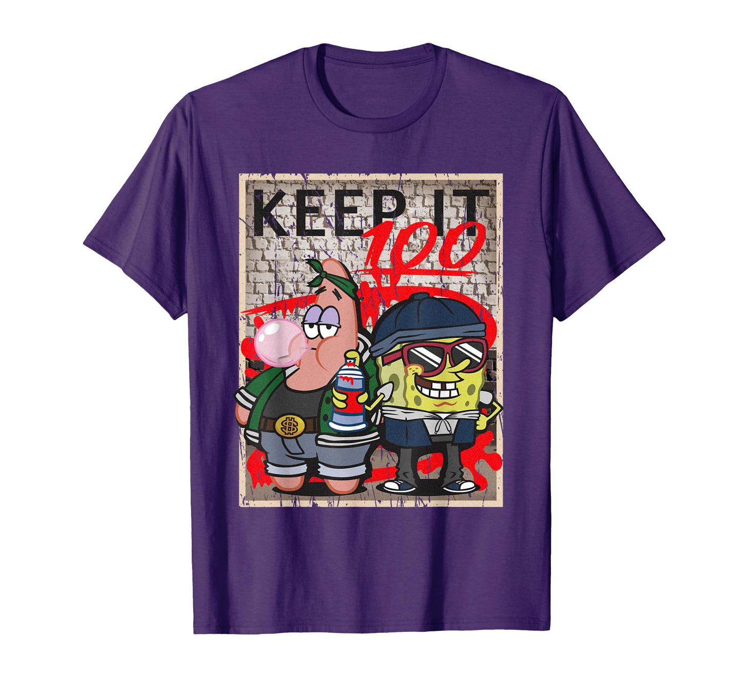 Mademark x SpongeBob SquarePants - SpongeBob and Patrick Keep it 100 Hip Hop Rap Graffiti Cool T-Shirt