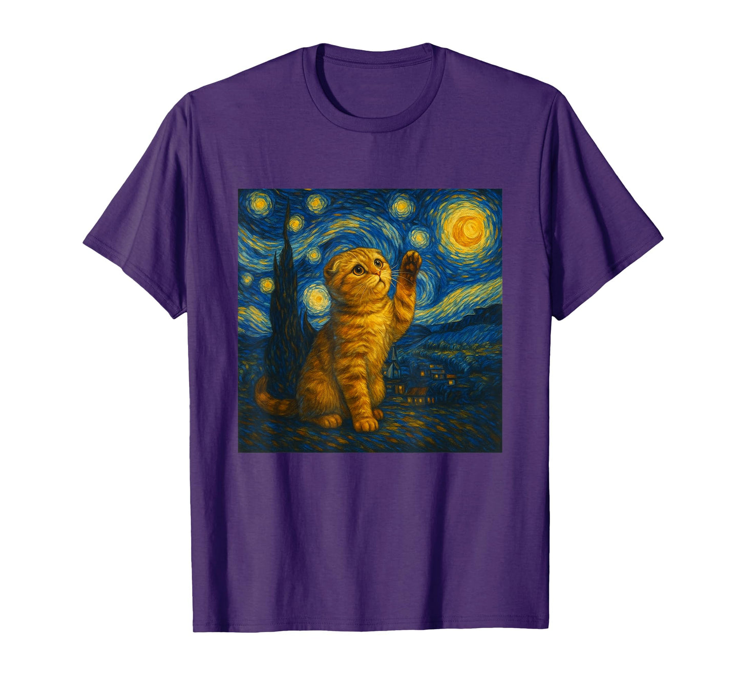 Cat Starry Night Van Gogh Gift Scottish Fold Mom T-Shirt