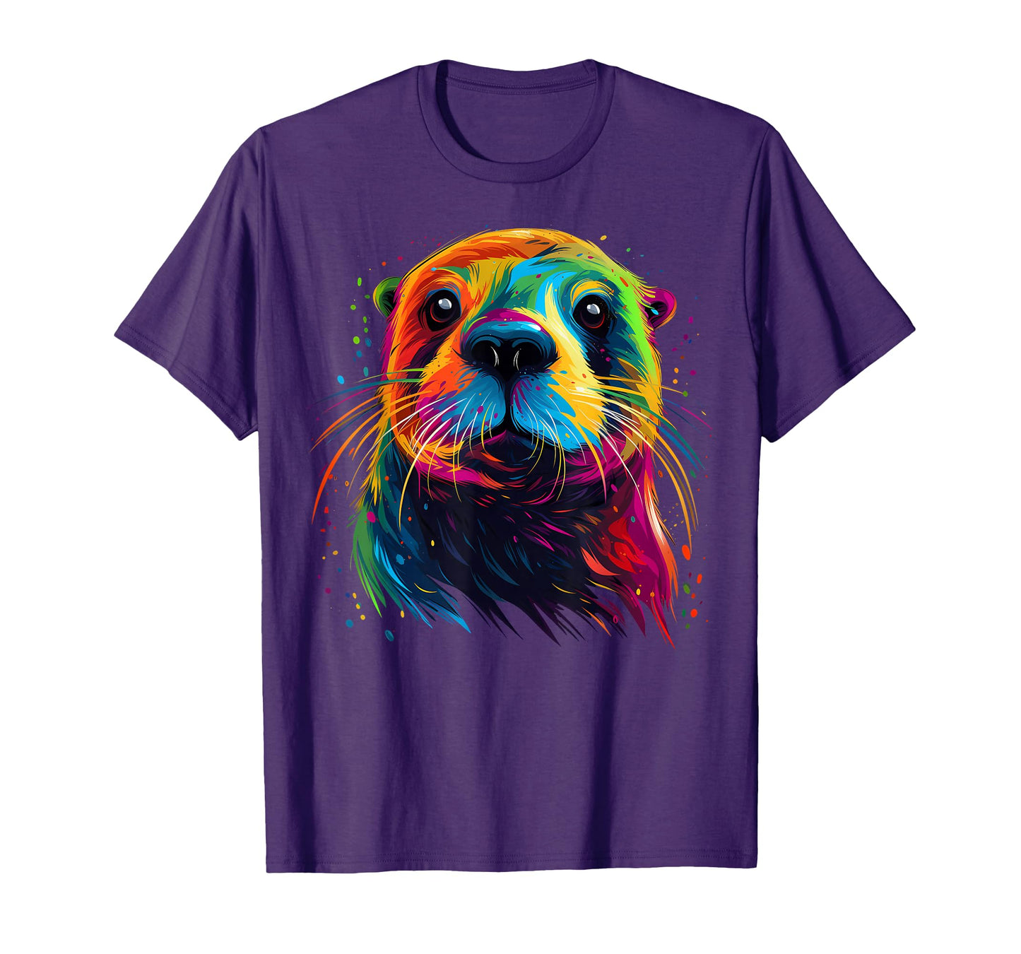 Otter Face Colorful River Sea Animal Art Lover Cute Black T-Shirt